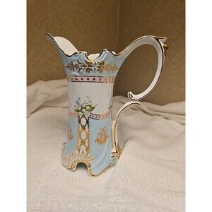 ROYAL DANUBE Elegant Porcelain Pitcher VASE Powder blue And Floral 122416
